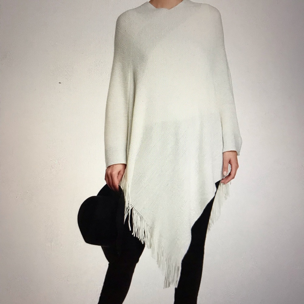 Just Jamie Ivory Lurex Border Poncho